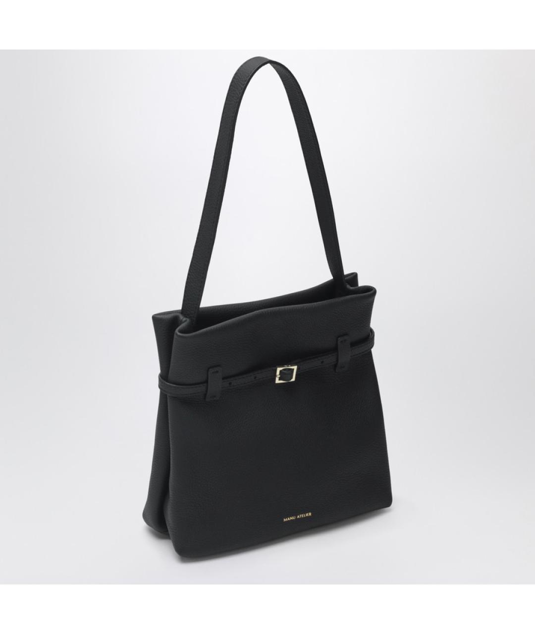 MANU ATELIER Черная кожаная сумка через плечо, фото 3