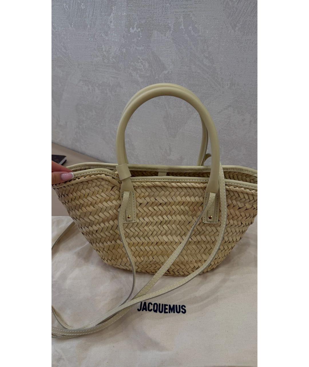 JACQUEMUS Бежевая пелетеная пляжная сумка, фото 3