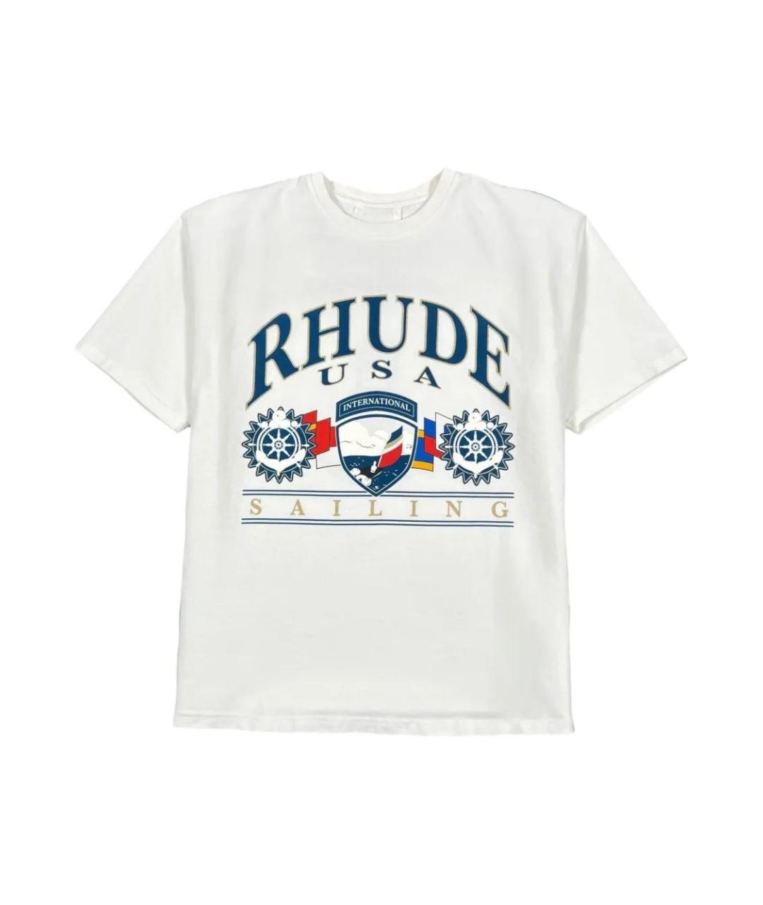 RHUDE Белая хлопковая футболка, фото 1