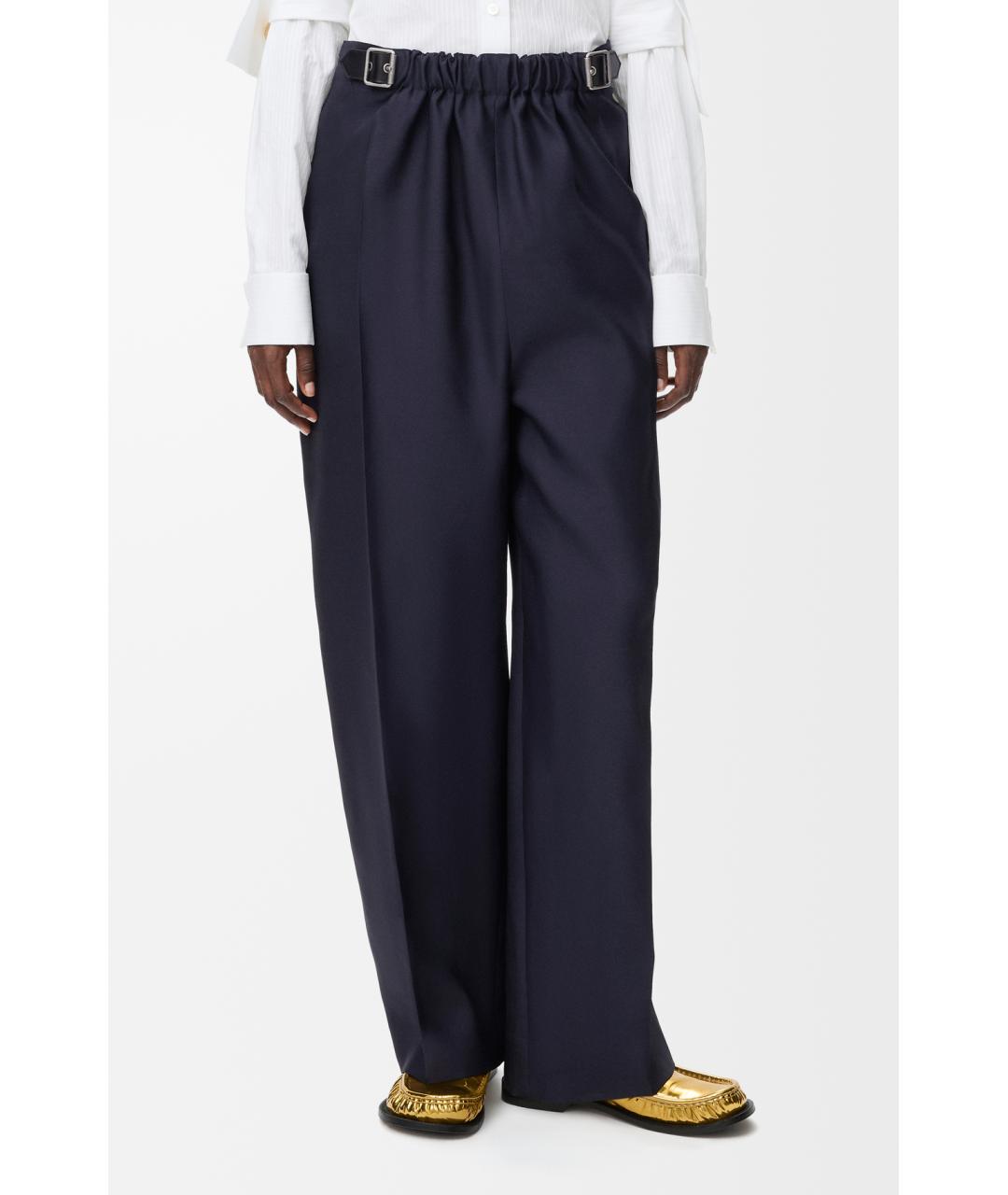 LOEWE Темно-синие шерстяные прямые брюки, фото 3