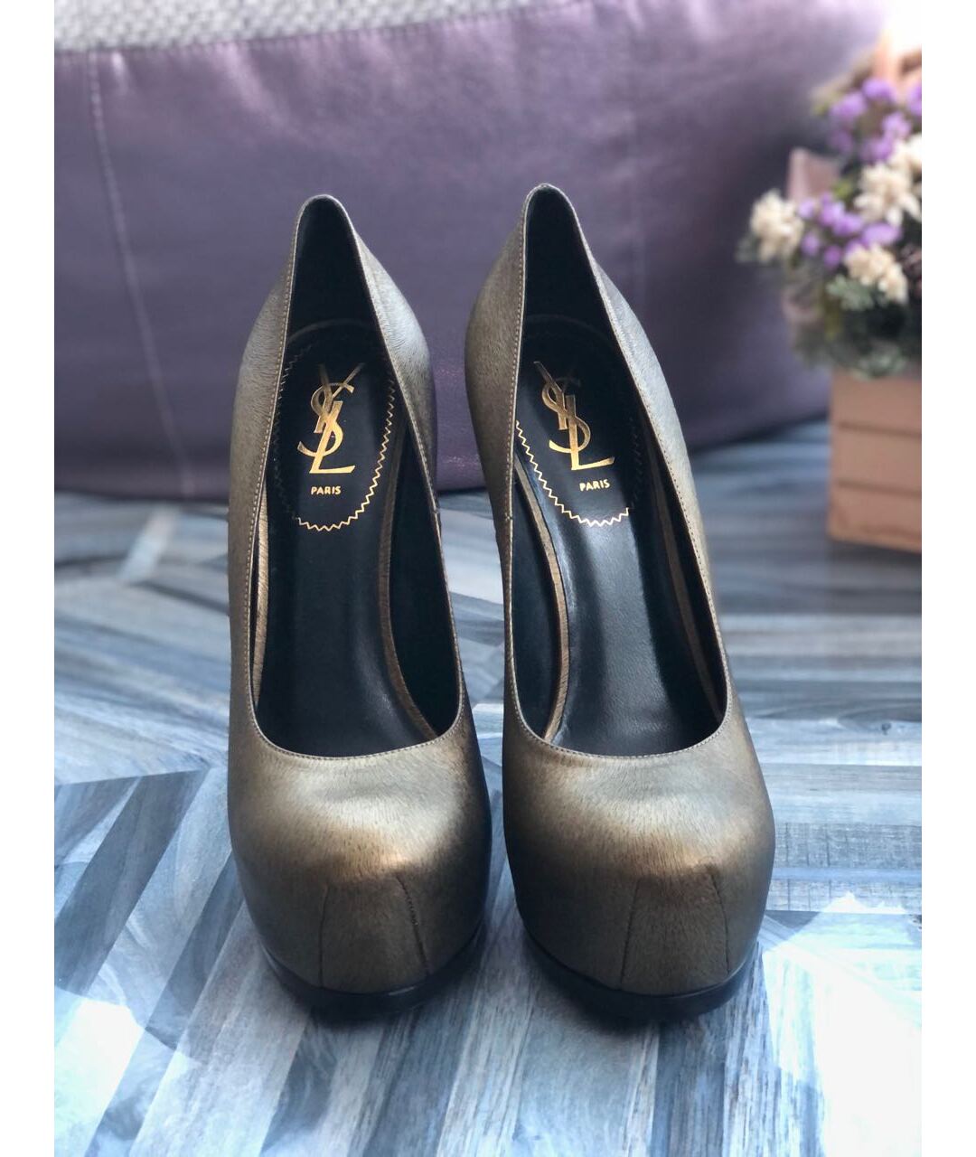 SAINT LAURENT Коричневые кожаные туфли, фото 7
