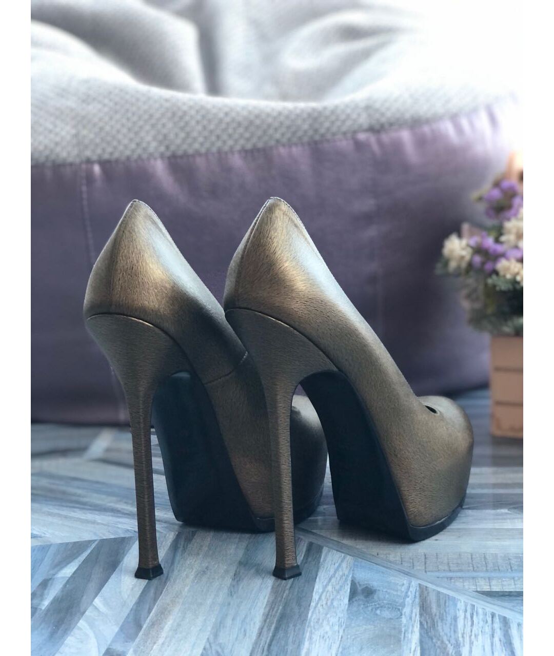 SAINT LAURENT Коричневые кожаные туфли, фото 6