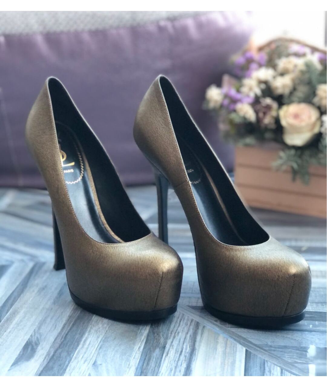 SAINT LAURENT Коричневые кожаные туфли, фото 5