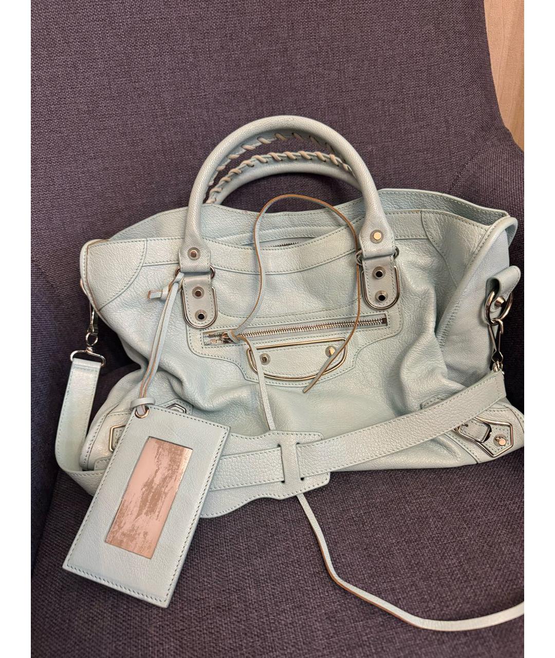 BALENCIAGA Голубая кожаная сумка с короткими ручками, фото 6