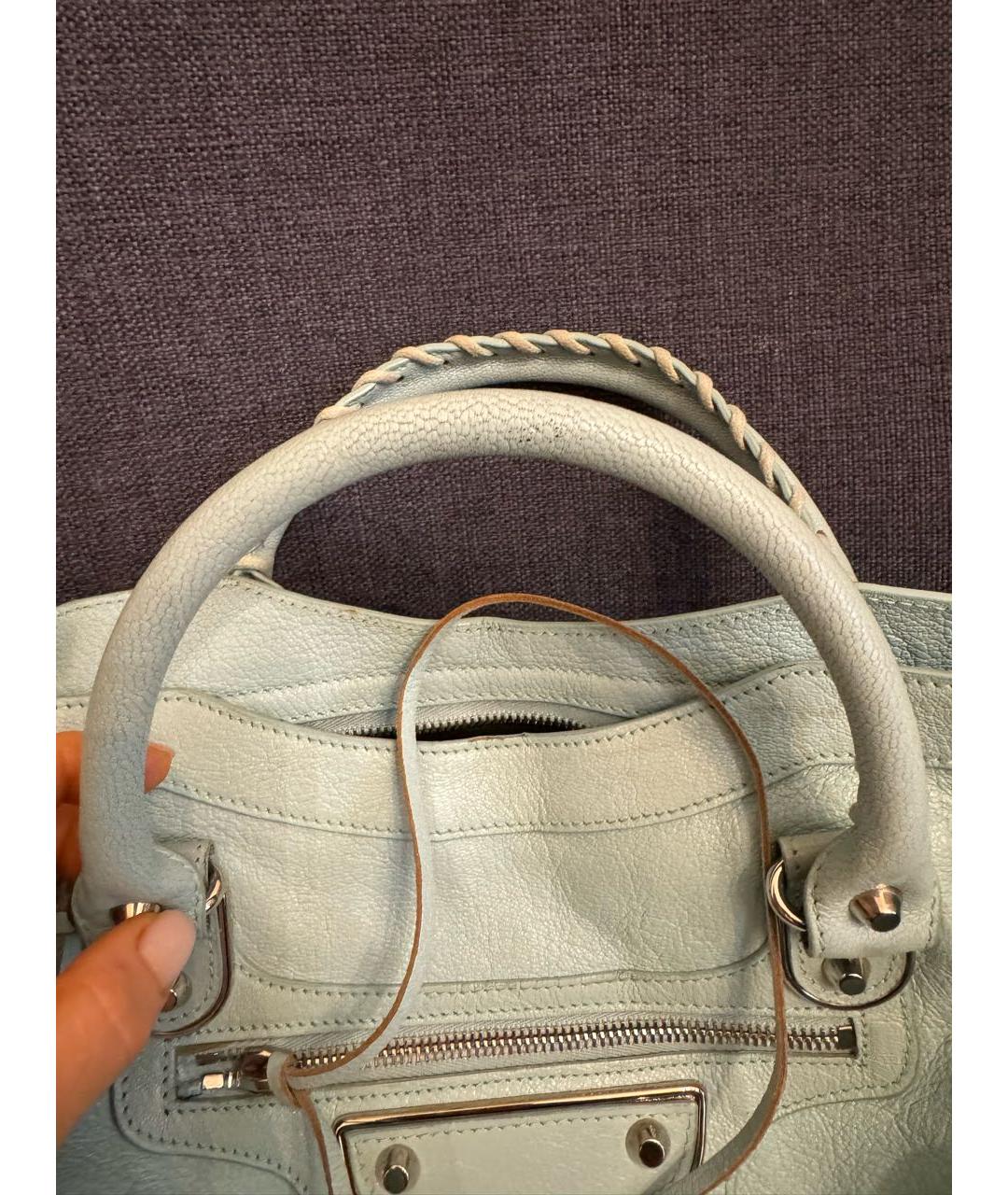 BALENCIAGA Голубая кожаная сумка с короткими ручками, фото 2