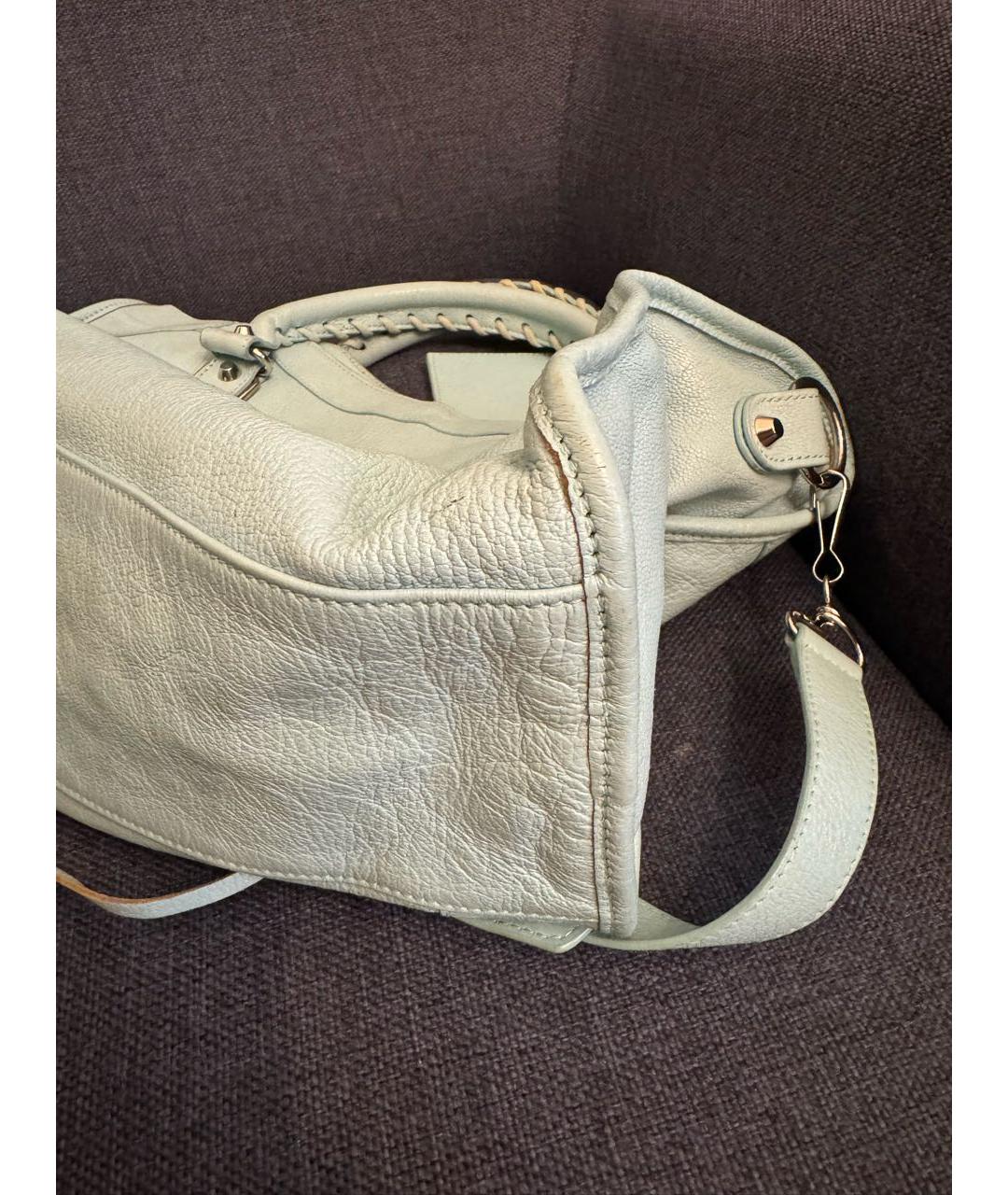 BALENCIAGA Голубая кожаная сумка с короткими ручками, фото 5