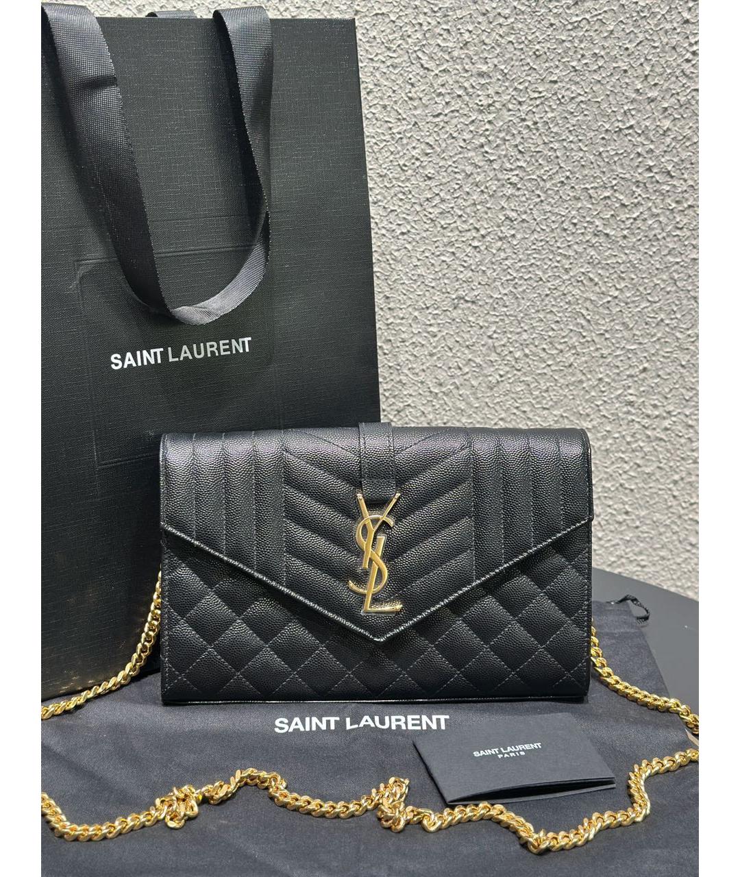 SAINT LAURENT Черная кожаная сумка через плечо, фото 2