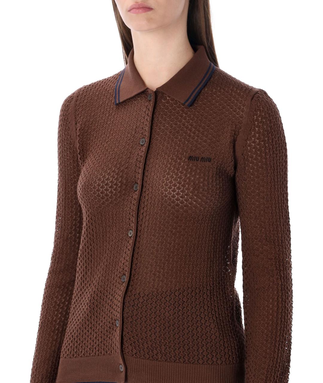 MIU MIU Коричневый хлопковый кардиган, фото 4