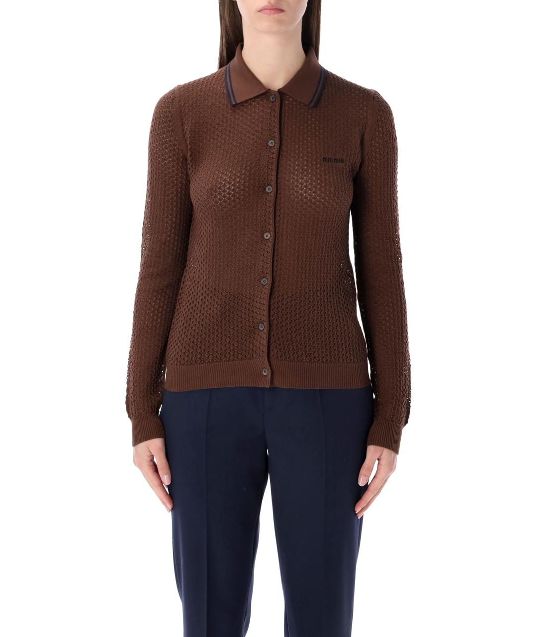 MIU MIU Коричневый хлопковый кардиган, фото 2
