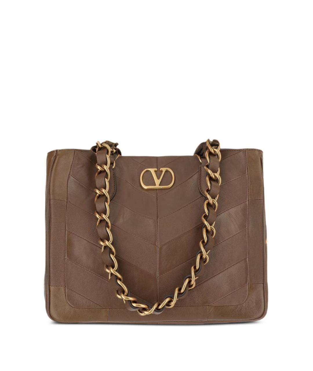 VALENTINO Коричневая кожаная сумка тоут, фото 1