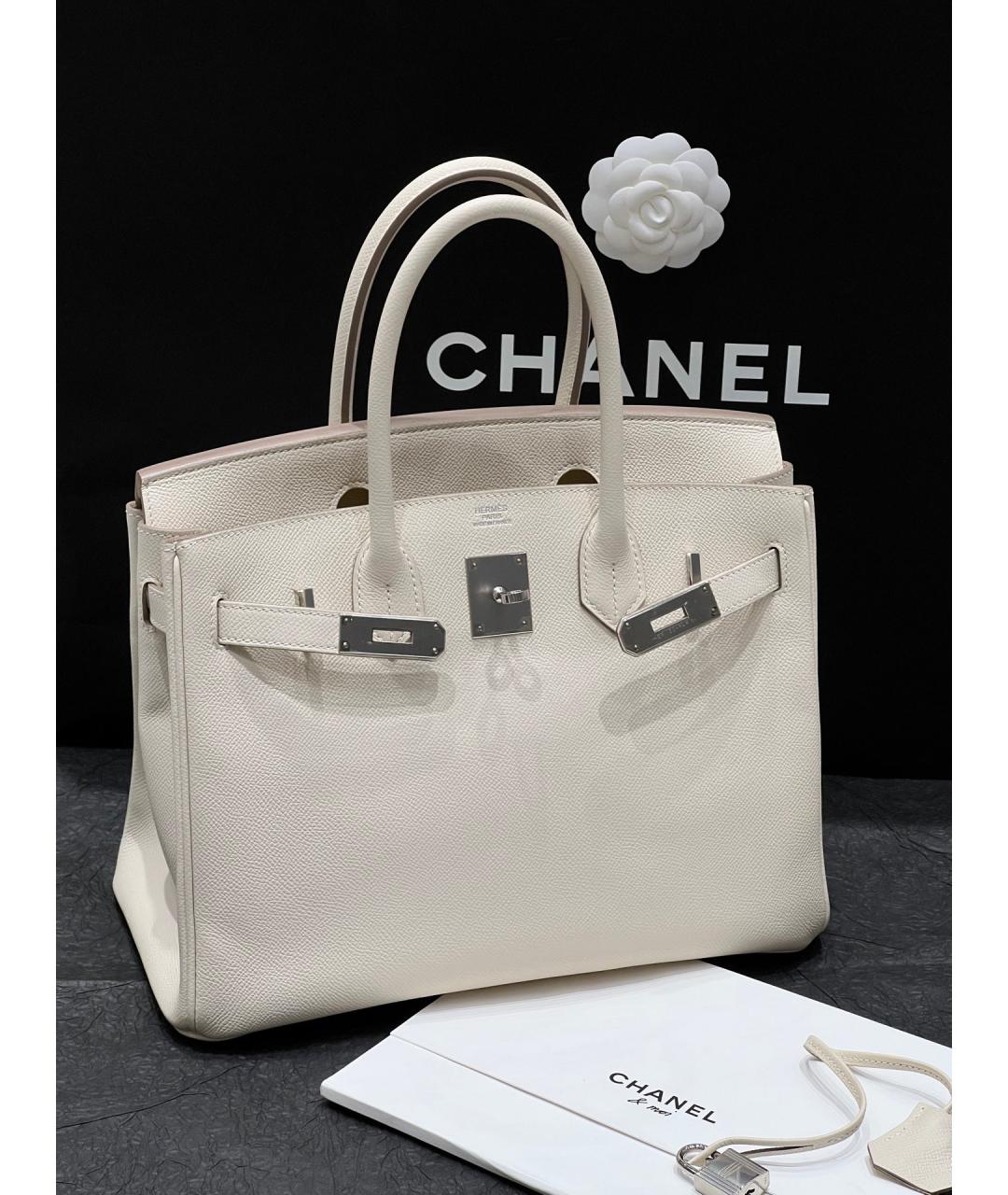 HERMES Белая кожаная сумка с короткими ручками, фото 6