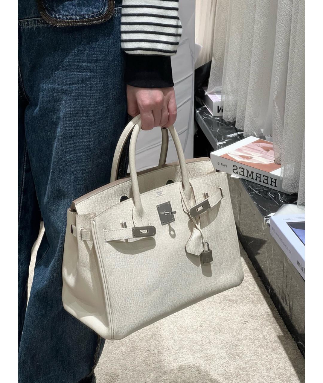 HERMES Белая кожаная сумка с короткими ручками, фото 8