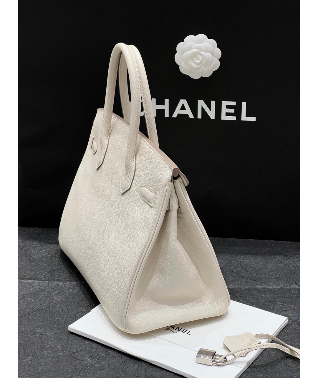 HERMES Белая кожаная сумка с короткими ручками, фото 4