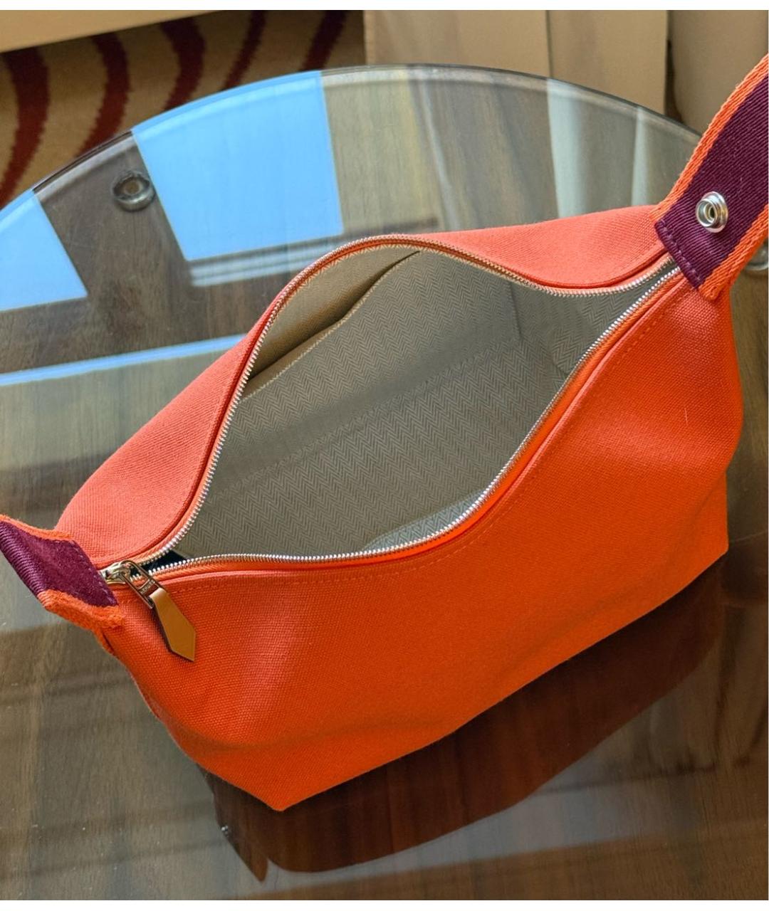 HERMES Оранжевая тканевая косметичка, фото 3