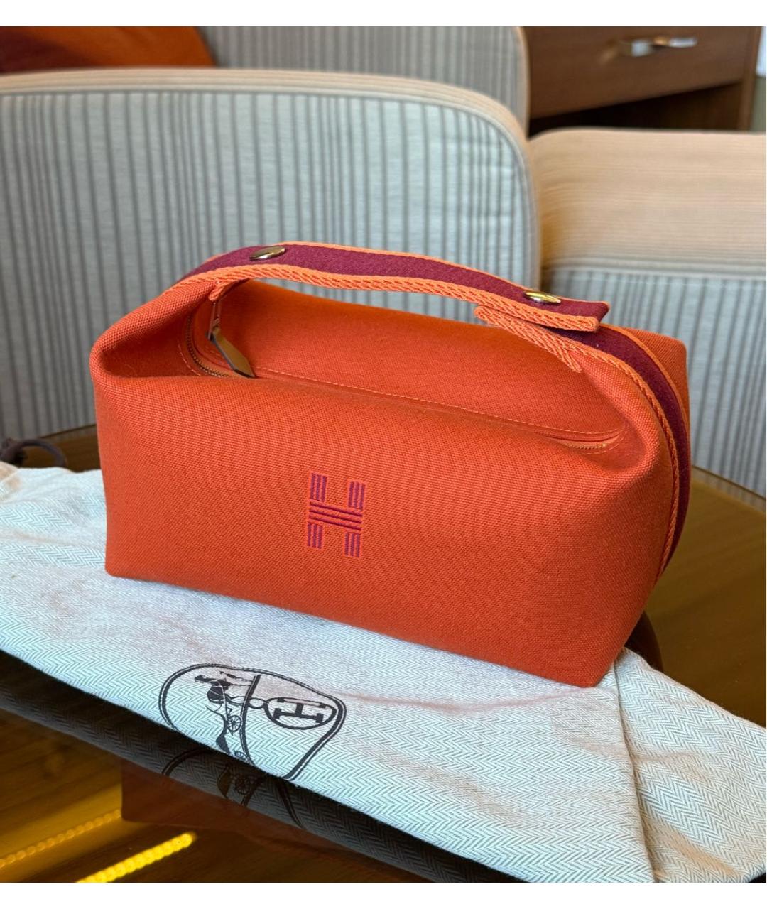 HERMES Оранжевая тканевая косметичка, фото 7