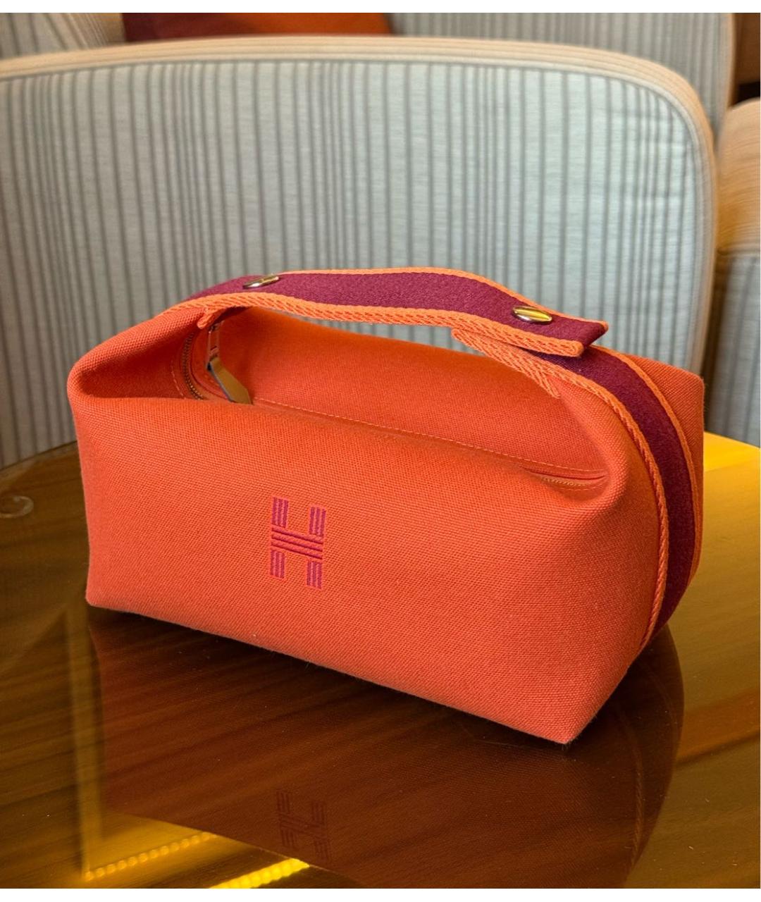 HERMES Оранжевая тканевая косметичка, фото 8