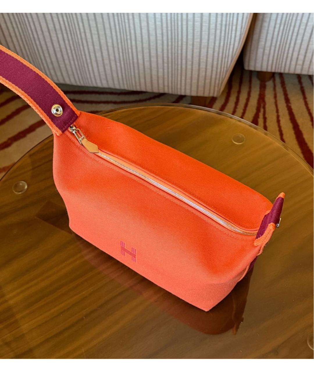 HERMES Оранжевая тканевая косметичка, фото 4