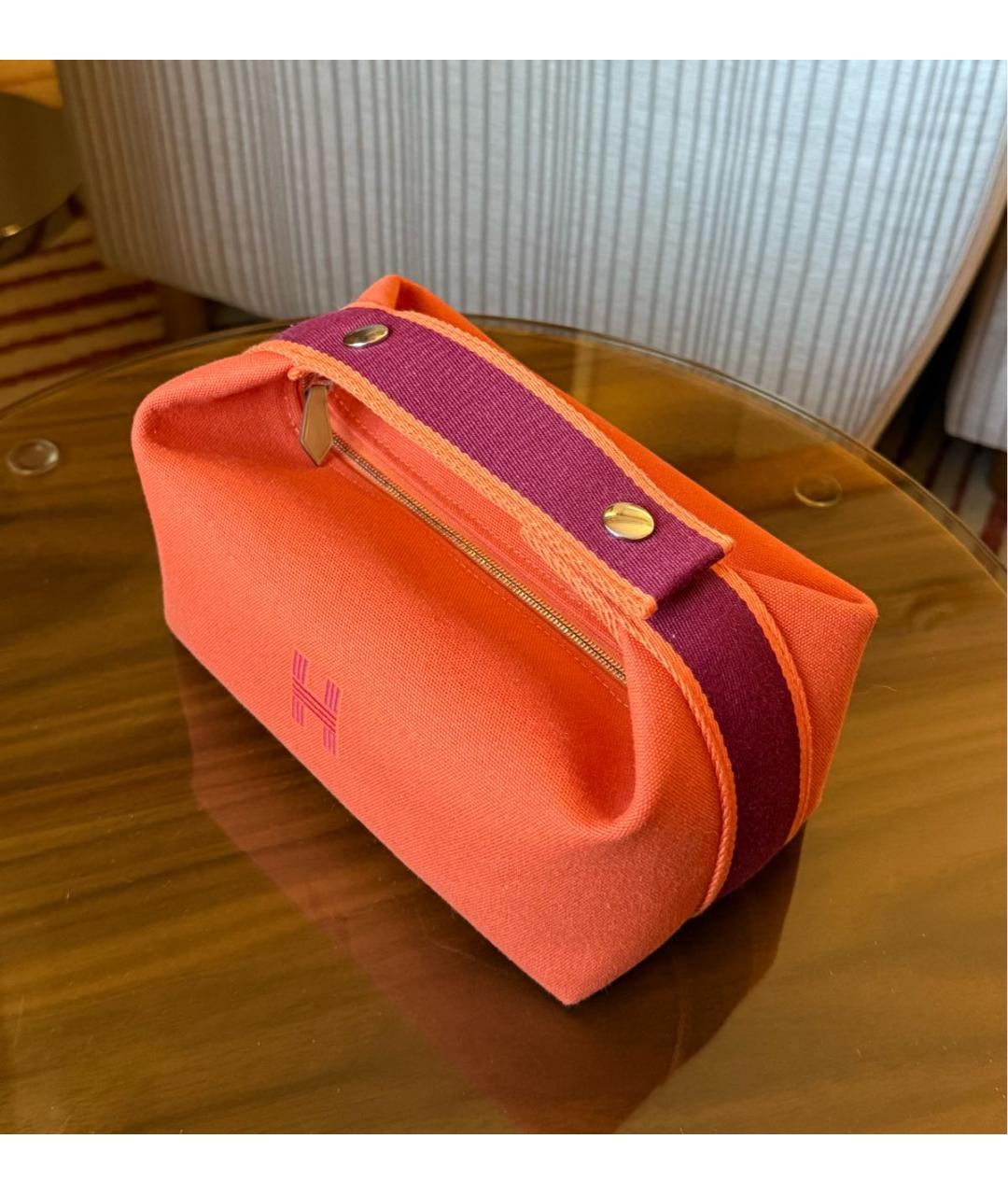 HERMES Оранжевая тканевая косметичка, фото 2