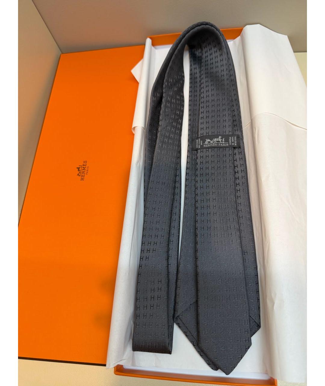 HERMES Черный тканевый галстук, фото 3
