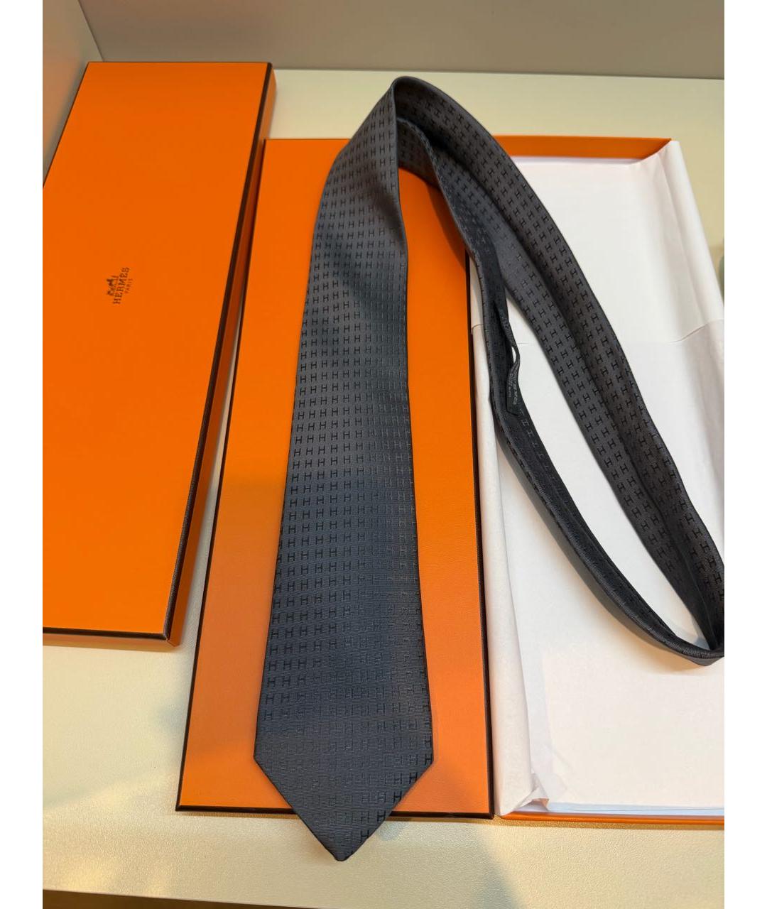 HERMES Черный тканевый галстук, фото 2