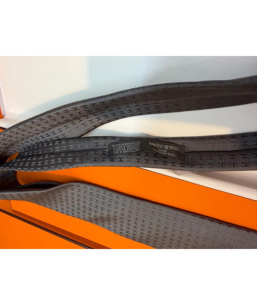 HERMES Черный тканевый галстук, фото 4