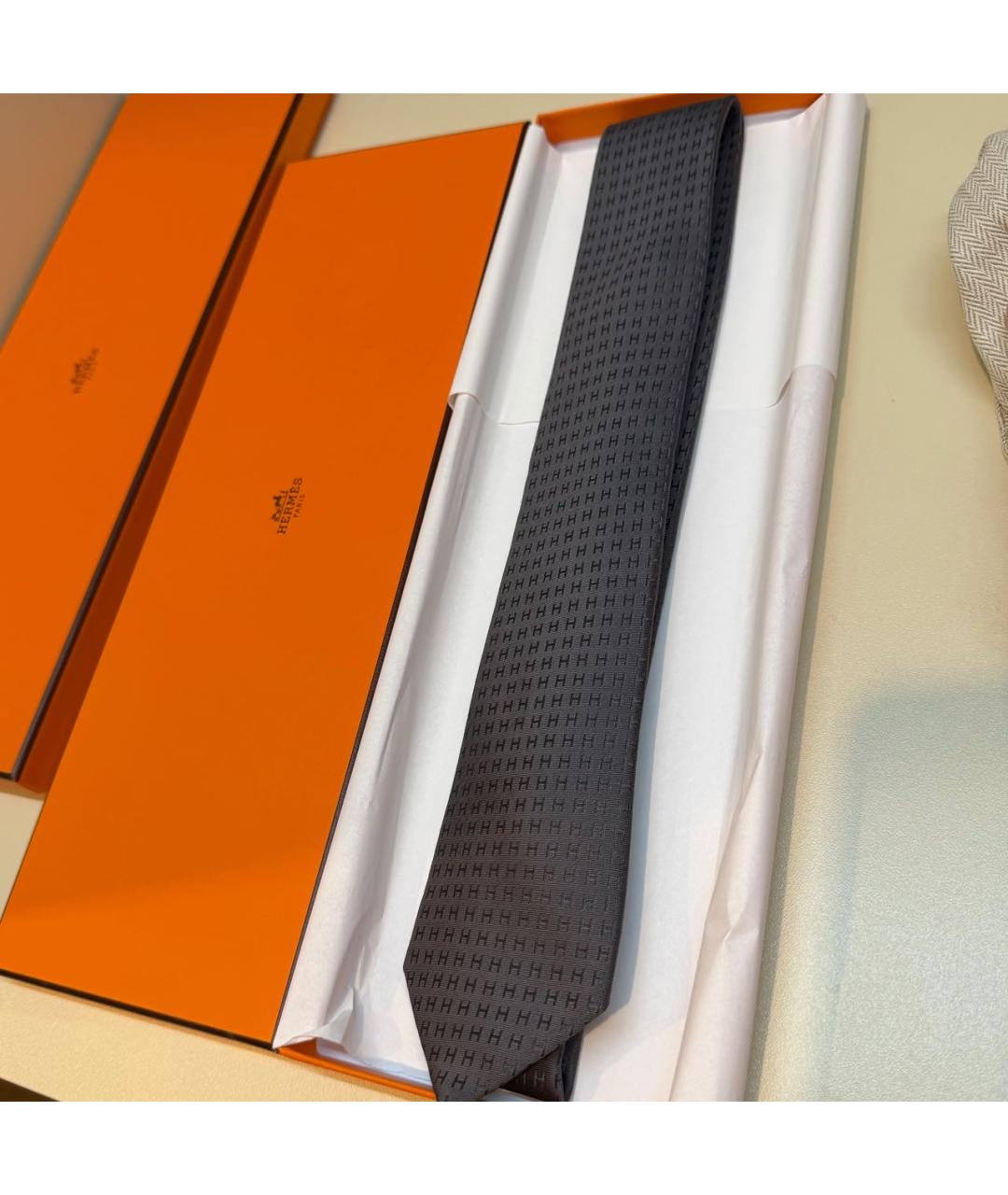 HERMES Черный тканевый галстук, фото 5