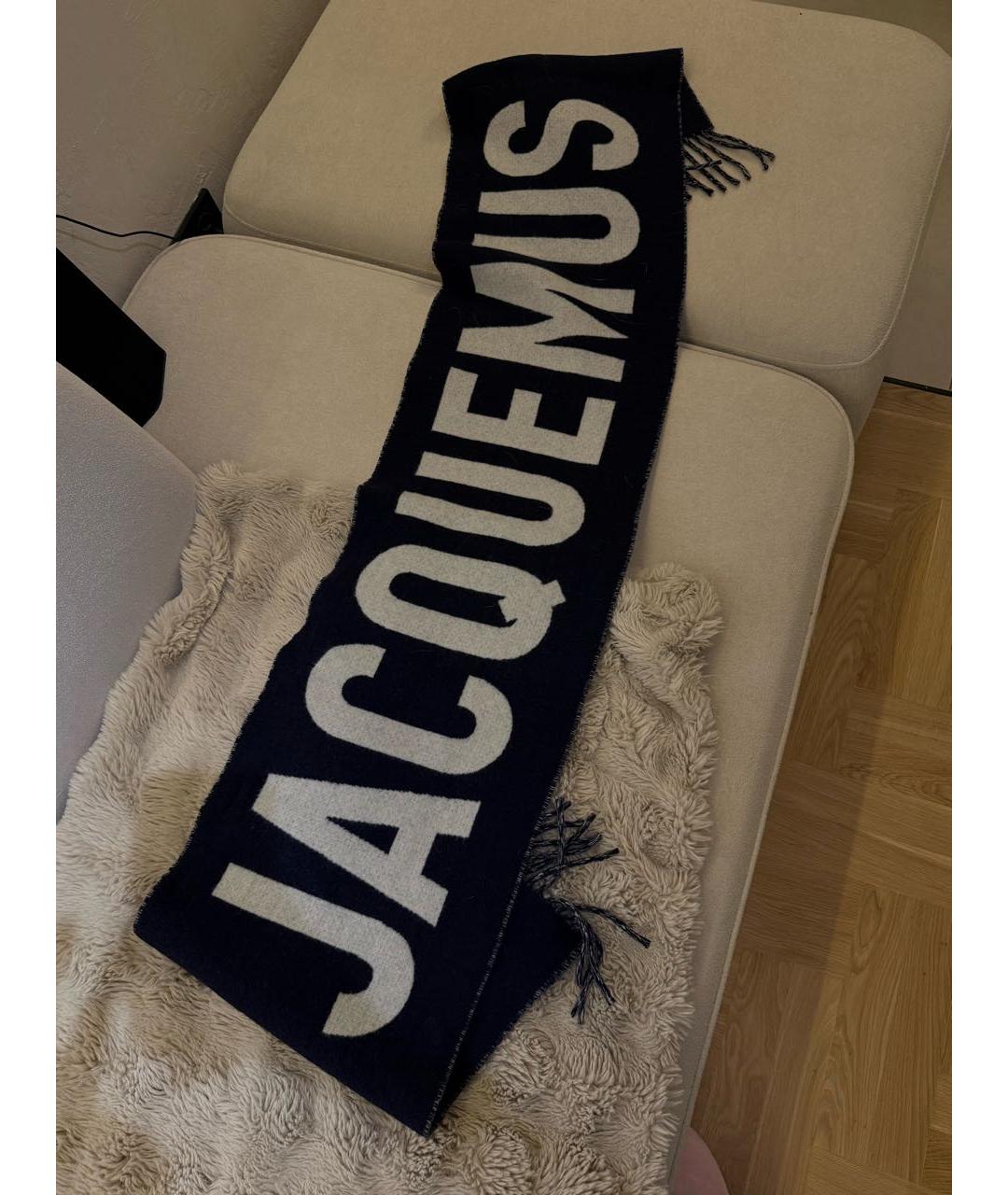 JACQUEMUS Темно-синий шерстяной шарф, фото 2