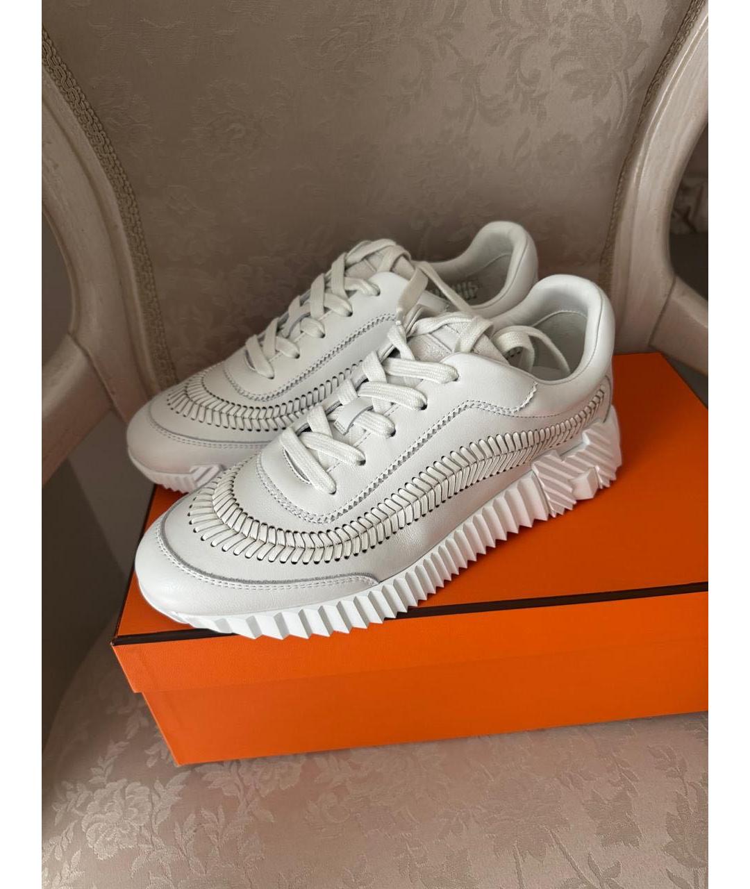 HERMES Белые кожаные кроссовки, фото 5