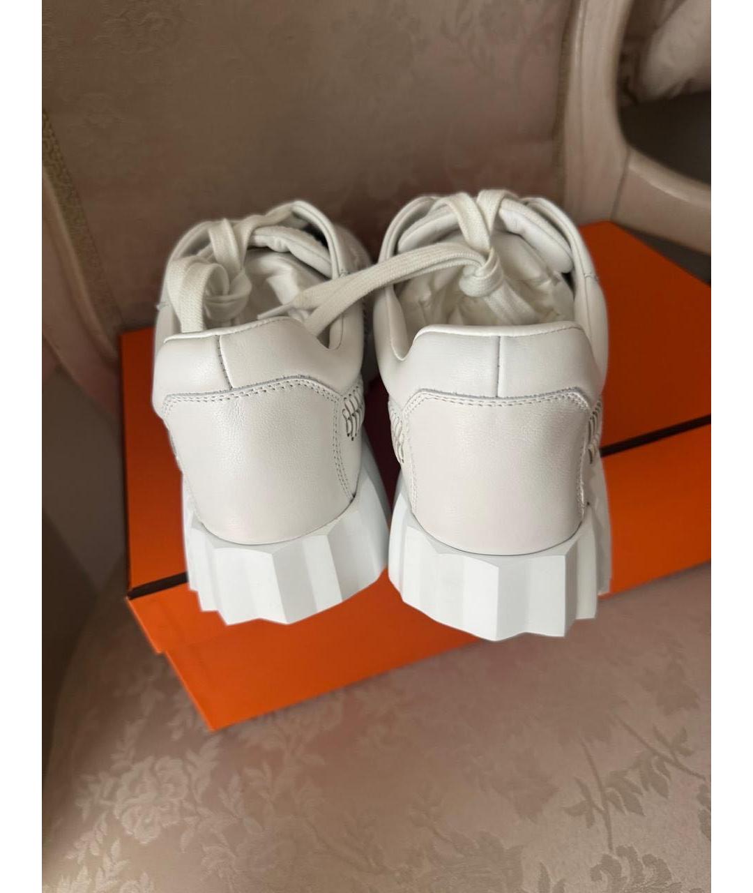 HERMES Белые кожаные кроссовки, фото 4