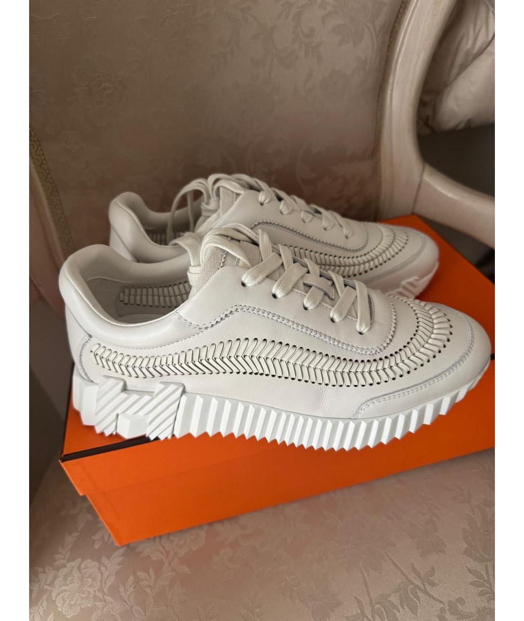 HERMES Белые кожаные кроссовки, фото 6