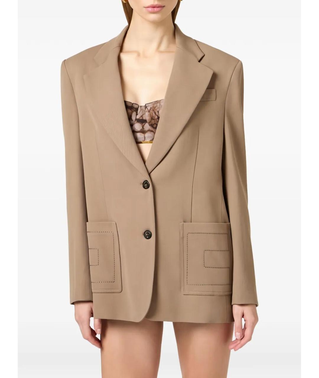 ELISABETTA FRANCHI Коричневый вискозный жакет/пиджак, фото 2