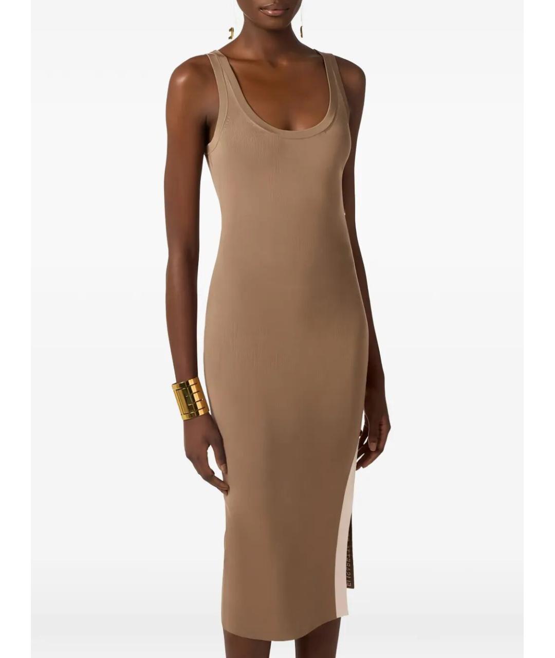 ELISABETTA FRANCHI Коричневое вискозное повседневное платье, фото 5