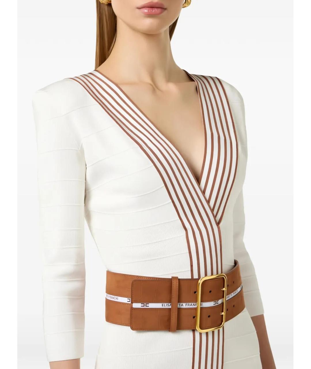 ELISABETTA FRANCHI Бежевое вискозное платье, фото 4