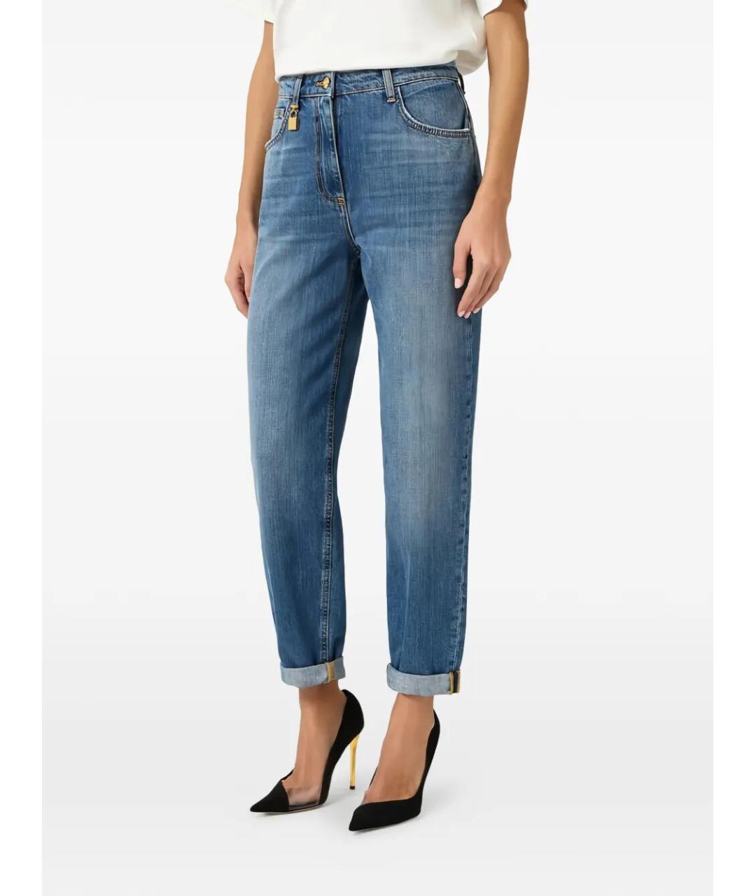 ELISABETTA FRANCHI Синие хлопковые прямые джинсы, фото 4