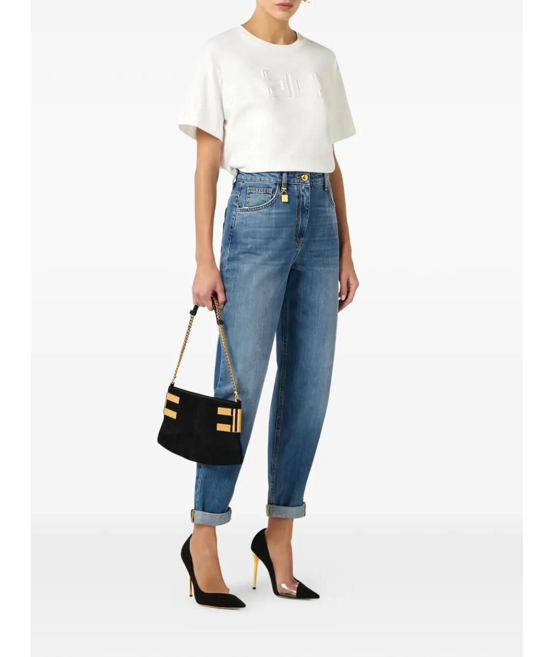 ELISABETTA FRANCHI Синие хлопковые прямые джинсы, фото 2