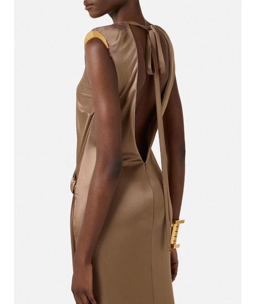ELISABETTA FRANCHI Коричневое вискозное вечернее платье, фото 5