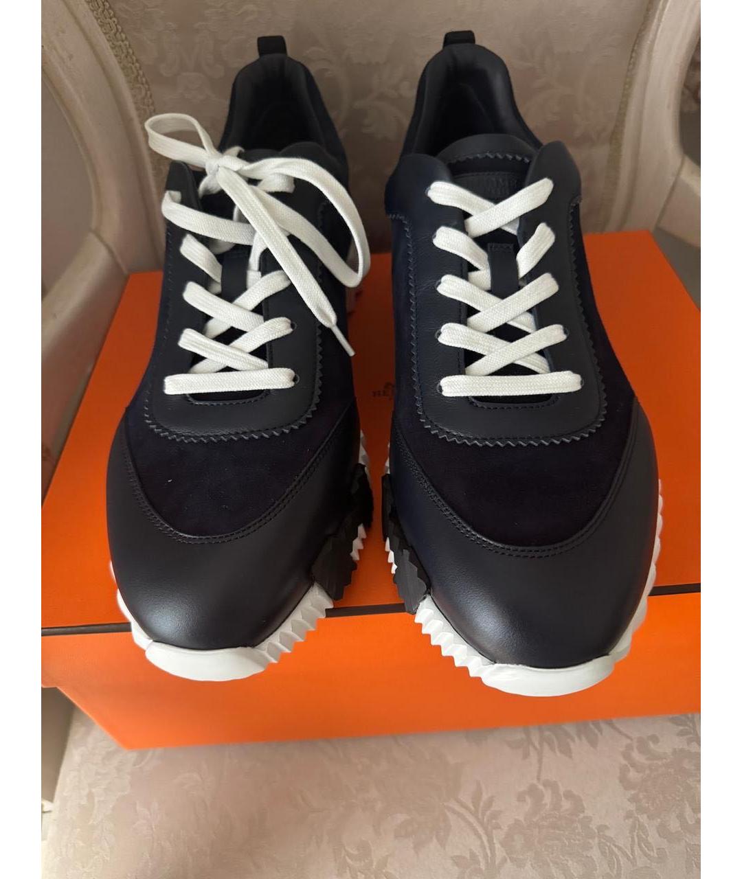 HERMES Темно-синие кожаные низкие кроссовки / кеды, фото 2