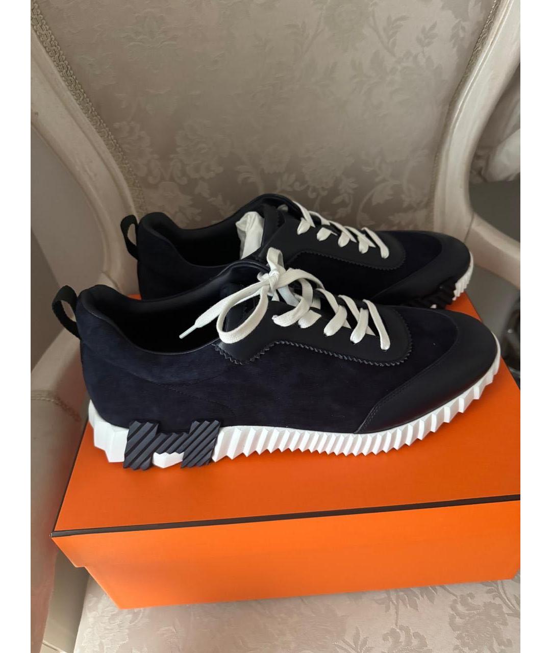 HERMES Темно-синие кожаные низкие кроссовки / кеды, фото 5