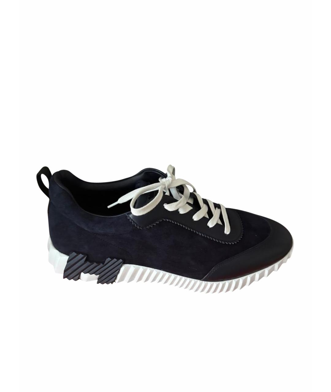 HERMES Темно-синие кожаные низкие кроссовки / кеды, фото 1