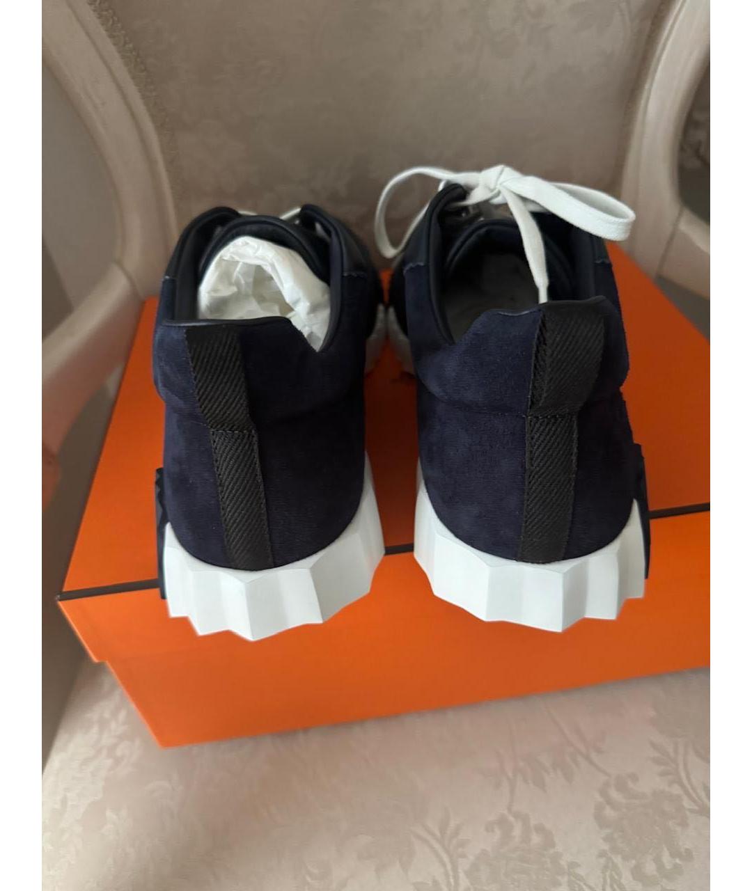 HERMES Темно-синие кожаные низкие кроссовки / кеды, фото 4