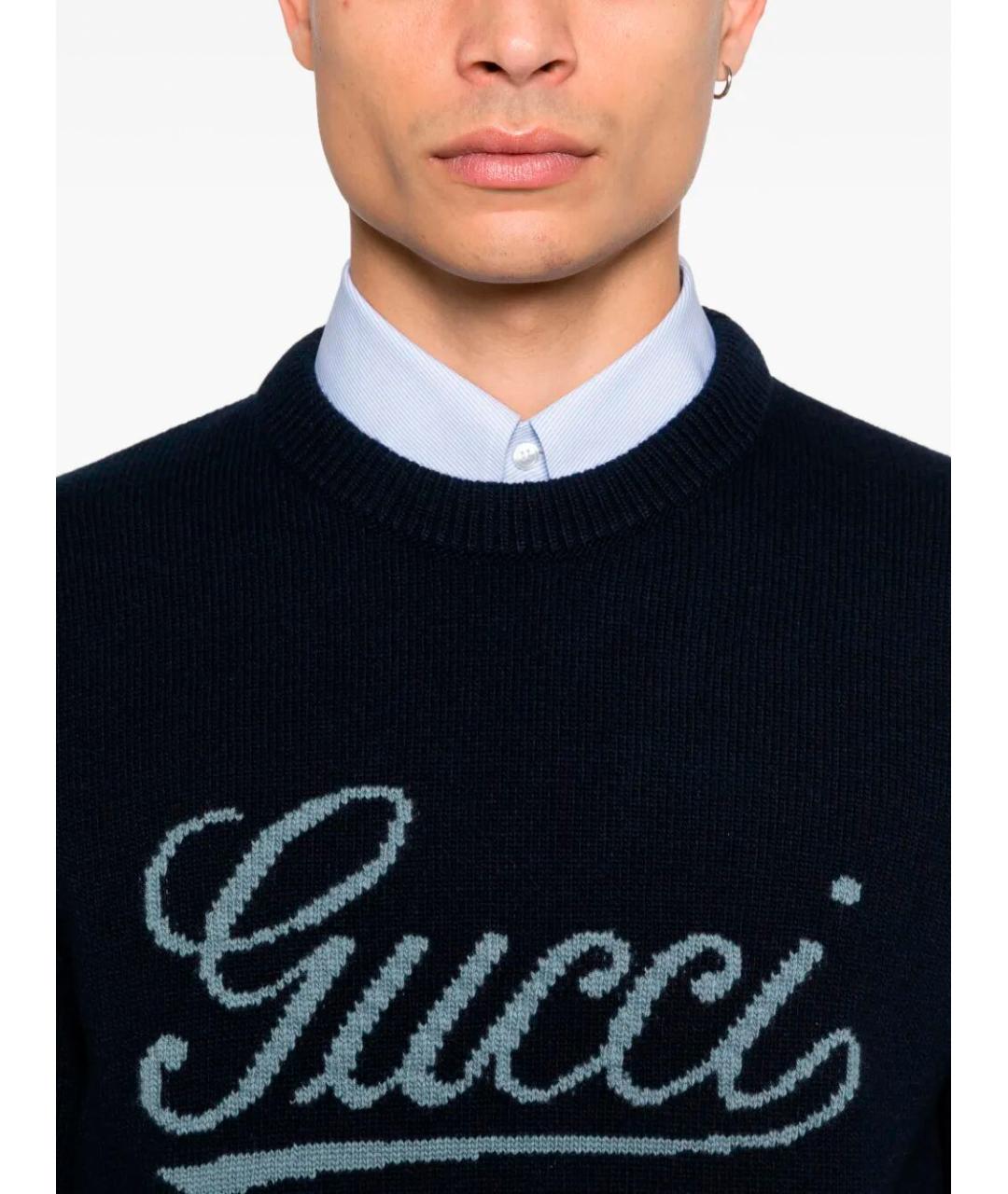 GUCCI Темно-синий шерстяной джемпер / свитер, фото 3