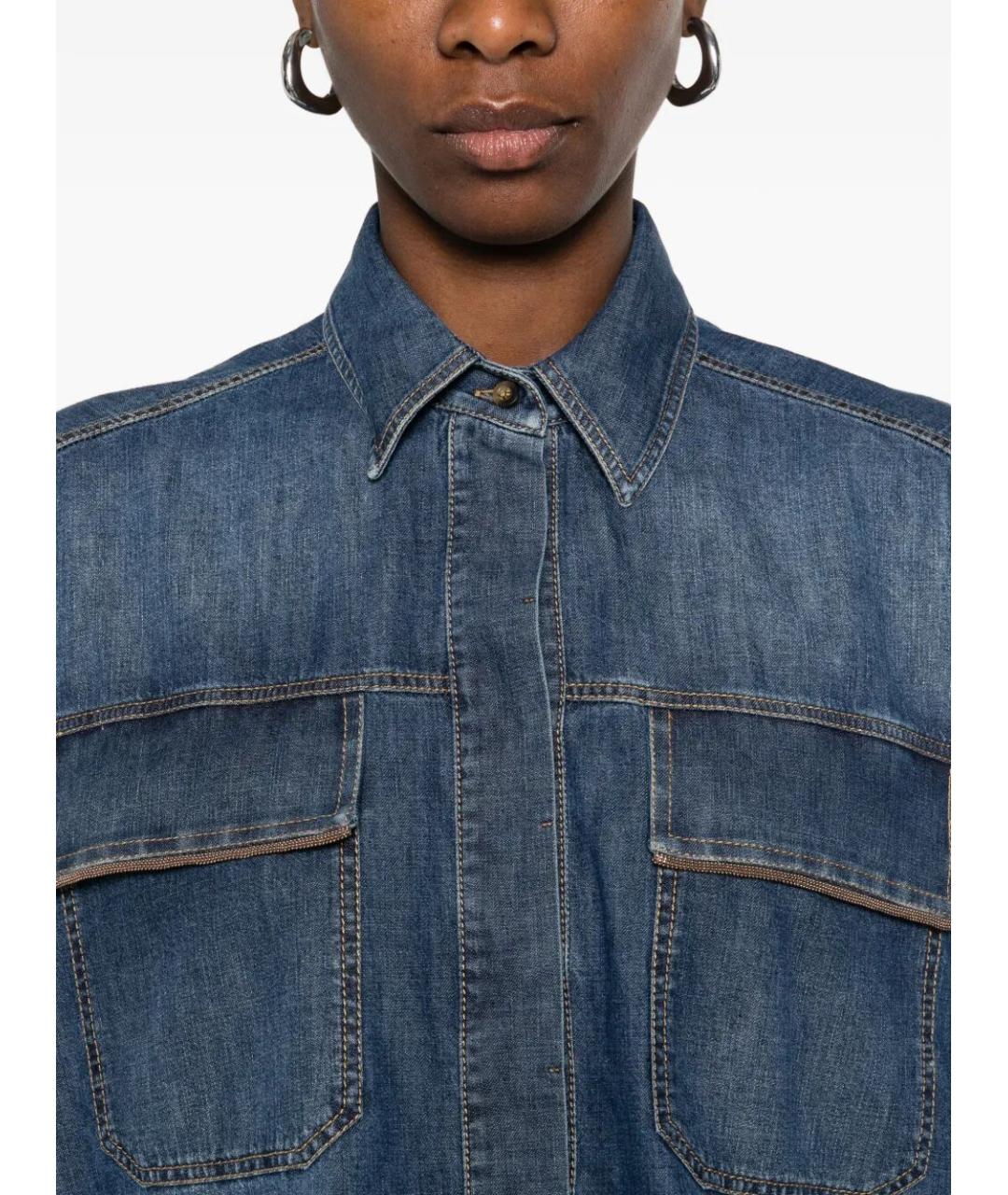 BRUNELLO CUCINELLI Синяя хлопковая рубашка, фото 3