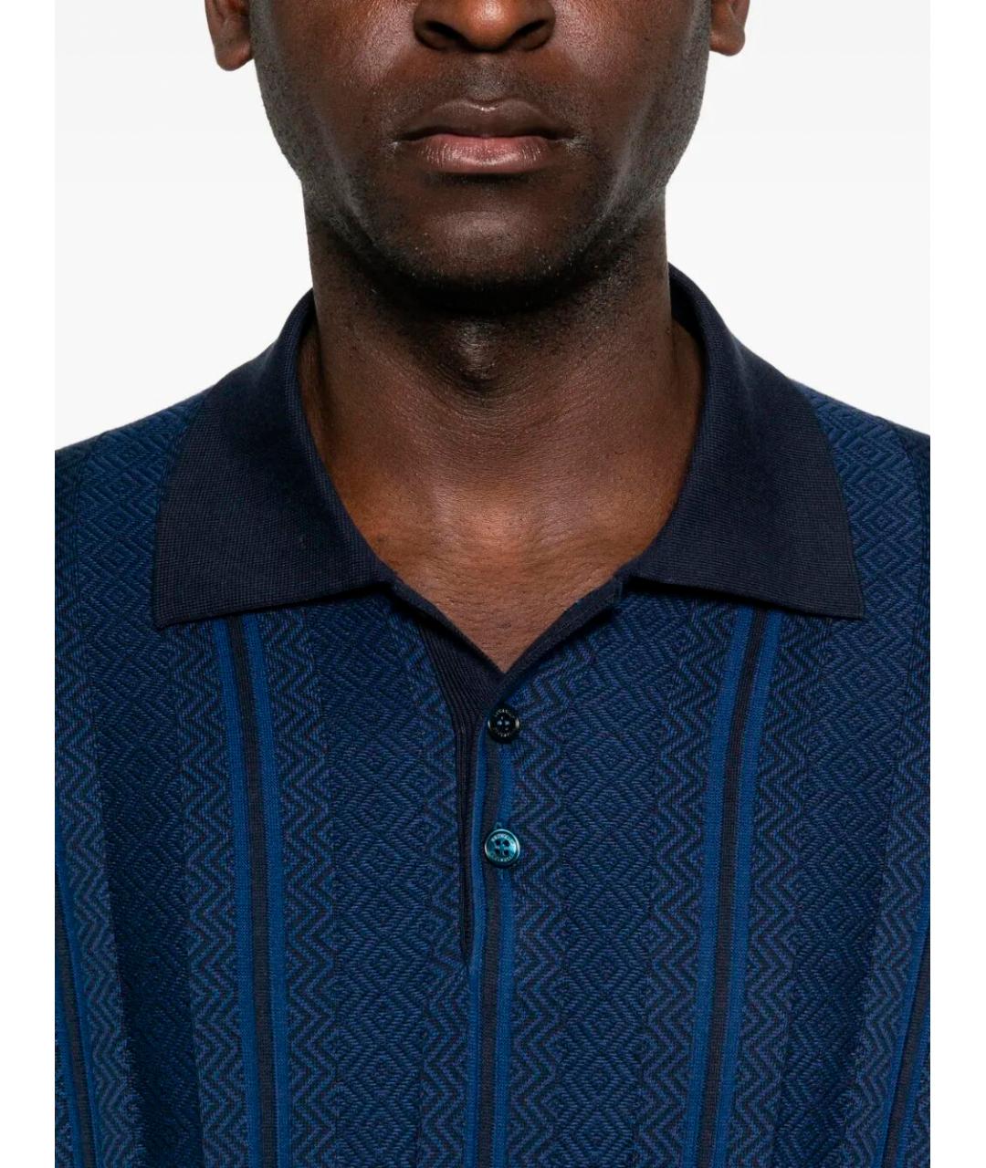 BRUNELLO CUCINELLI Синее хлопковое поло с коротким рукавом, фото 5