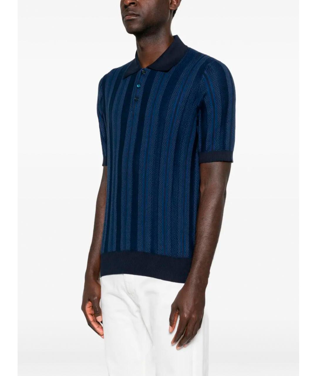 BRUNELLO CUCINELLI Синее хлопковое поло с коротким рукавом, фото 3
