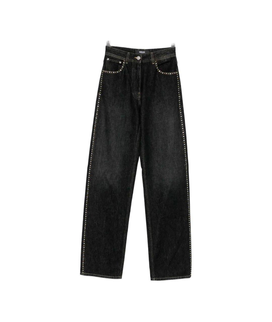 VERSACE Черные хлопковые прямые джинсы, фото 1
