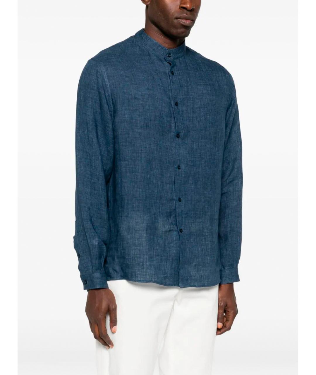 BRUNELLO CUCINELLI Синяя льняная кэжуал рубашка, фото 5