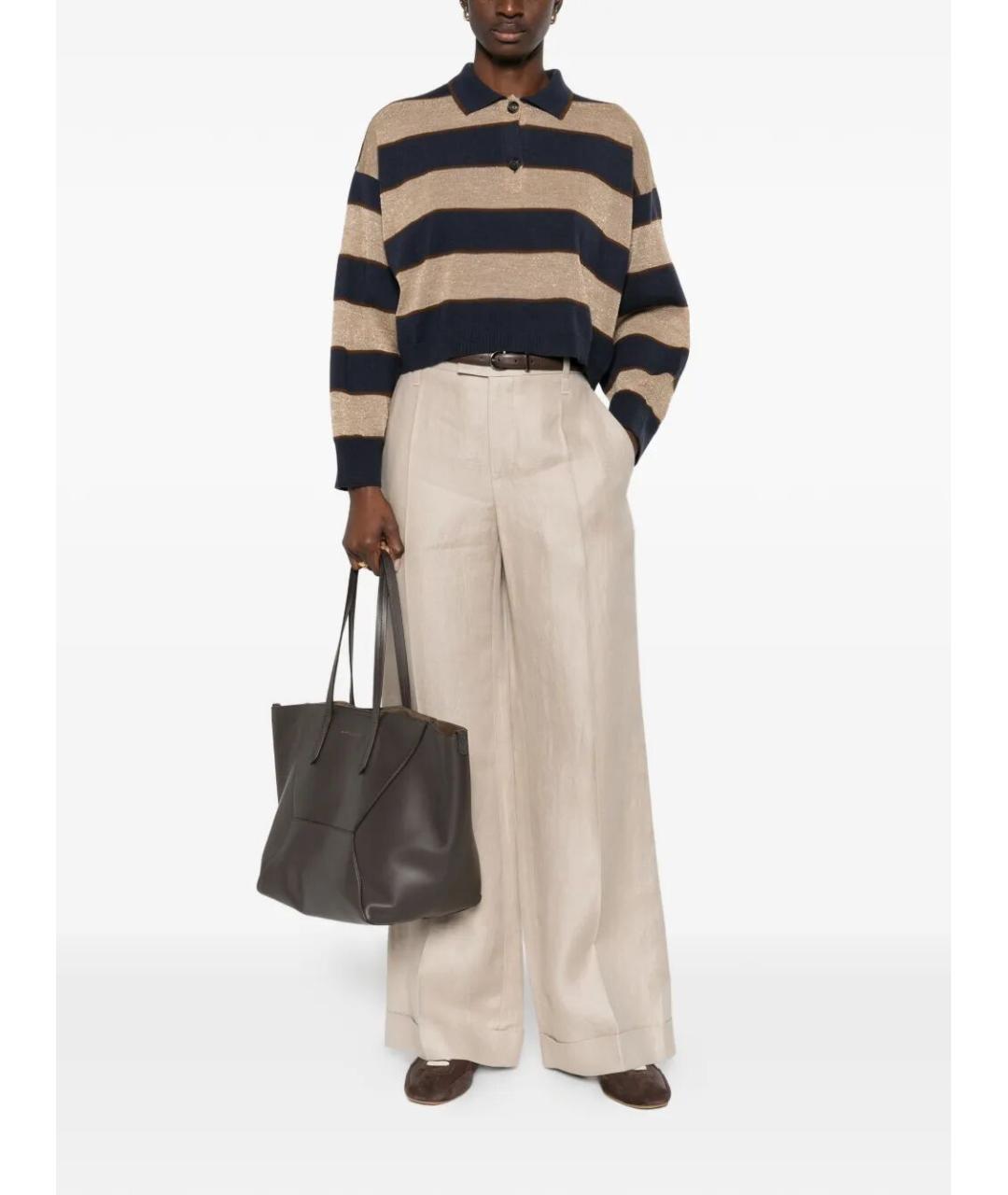 BRUNELLO CUCINELLI Бежевые льняные брюки широкие, фото 2