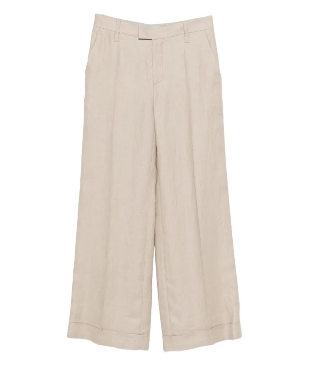 BRUNELLO CUCINELLI Бежевые льняные брюки широкие, фото 1