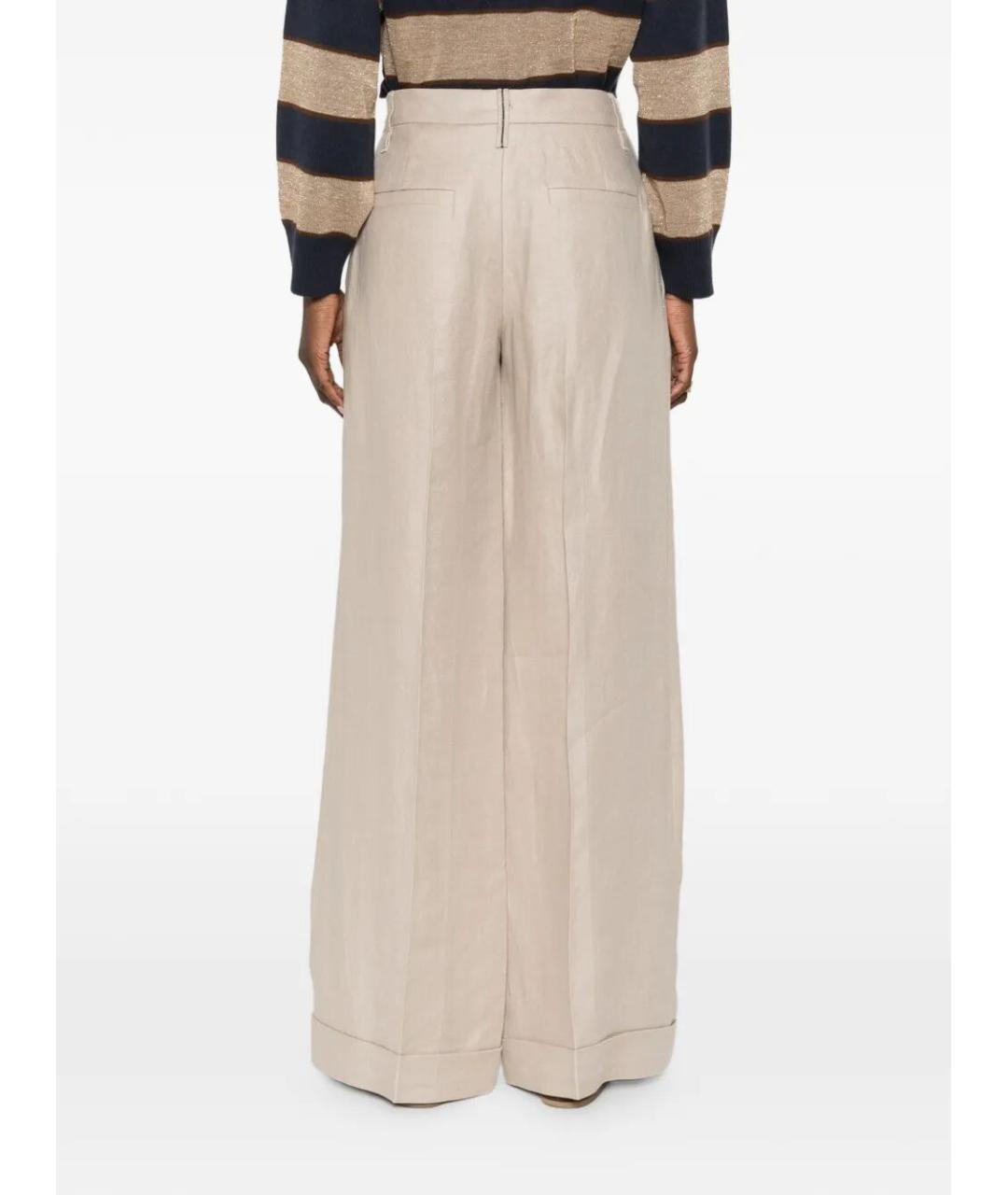 BRUNELLO CUCINELLI Бежевые льняные брюки широкие, фото 3
