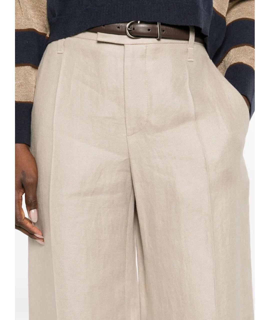 BRUNELLO CUCINELLI Бежевые льняные брюки широкие, фото 4